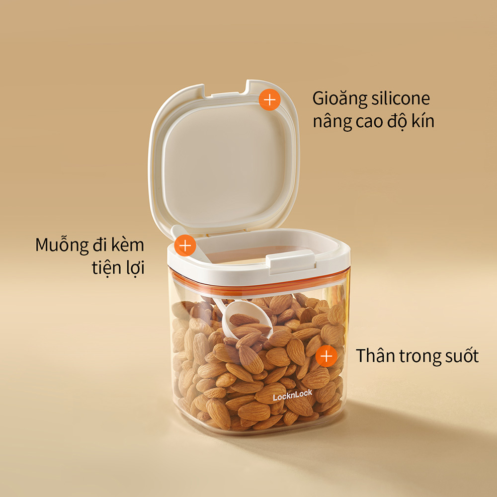 Hũ đựng thực phẩm kèm muỗng One Touch Canister - 2.3L, 1.7L, 1L - Màu trắng - HTE904-HTE905-HTE906, , large image number 2